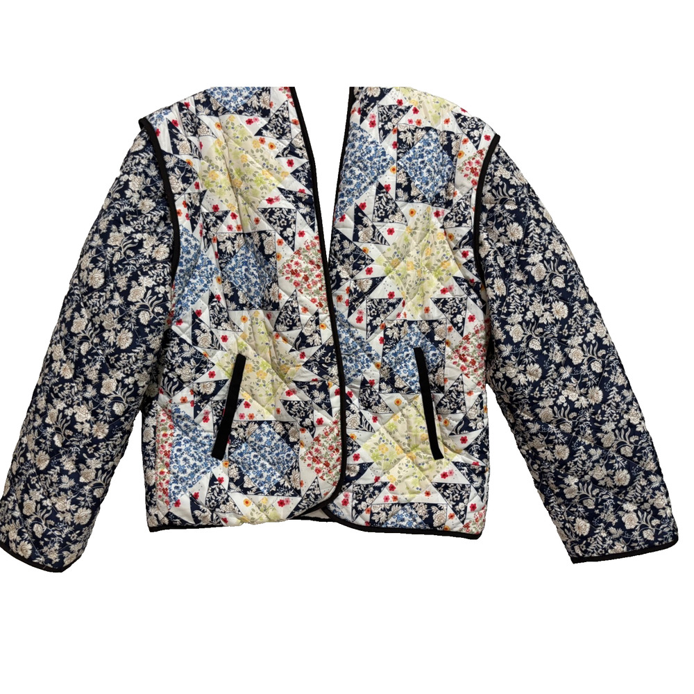 Quilted Patchwork Floral Jacket - Navy Multicolor